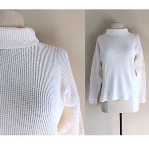 vintage 90s y2k thermal turtleneck waffle knit grunge boho boxy top blouse shirt